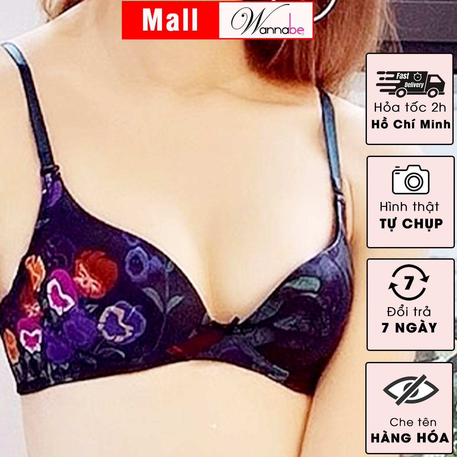 Hình ảnh Áo ngực mút mỏng Wannabe ANT01 thun cotton họa tiết xinh xắn, đáng yêu