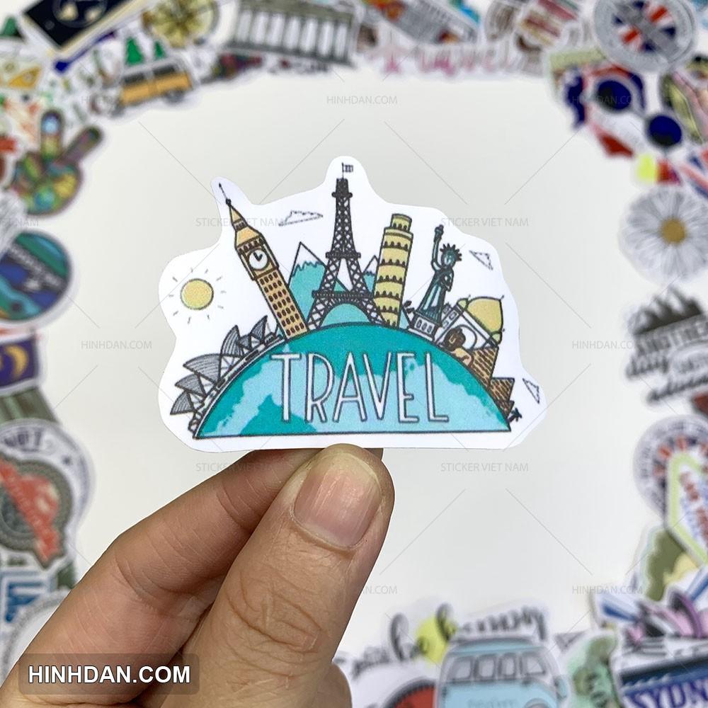 Sticker TRAVEL - DU LỊCH - Dán Trang Trí - Chất Liệu PVC Cán Màng Chất Lượng Cao Chống Nước, Chống Nắng, Không Bong Tróc Phai Màu