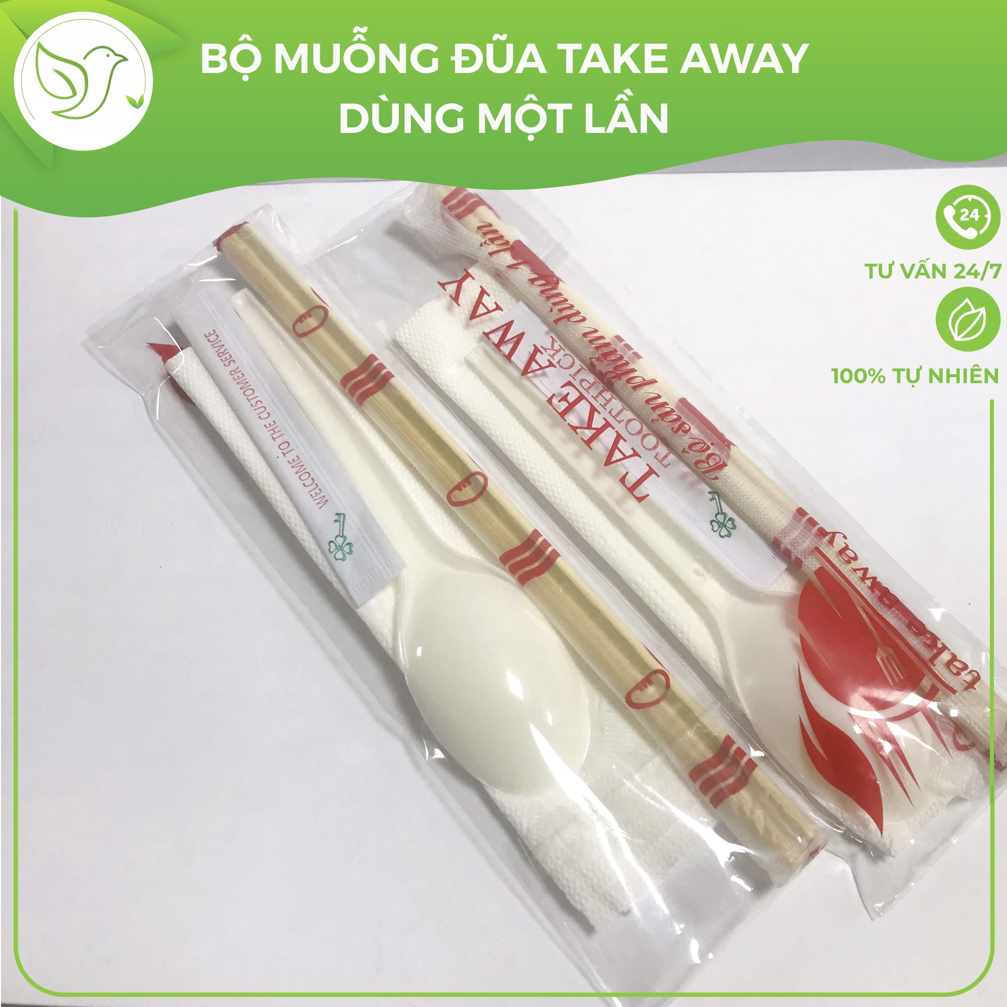 300 Bộ dụng cụ đũa muỗng, quán ăn take away 4 món tiện lợi, an toàn, hợp vệ sinh