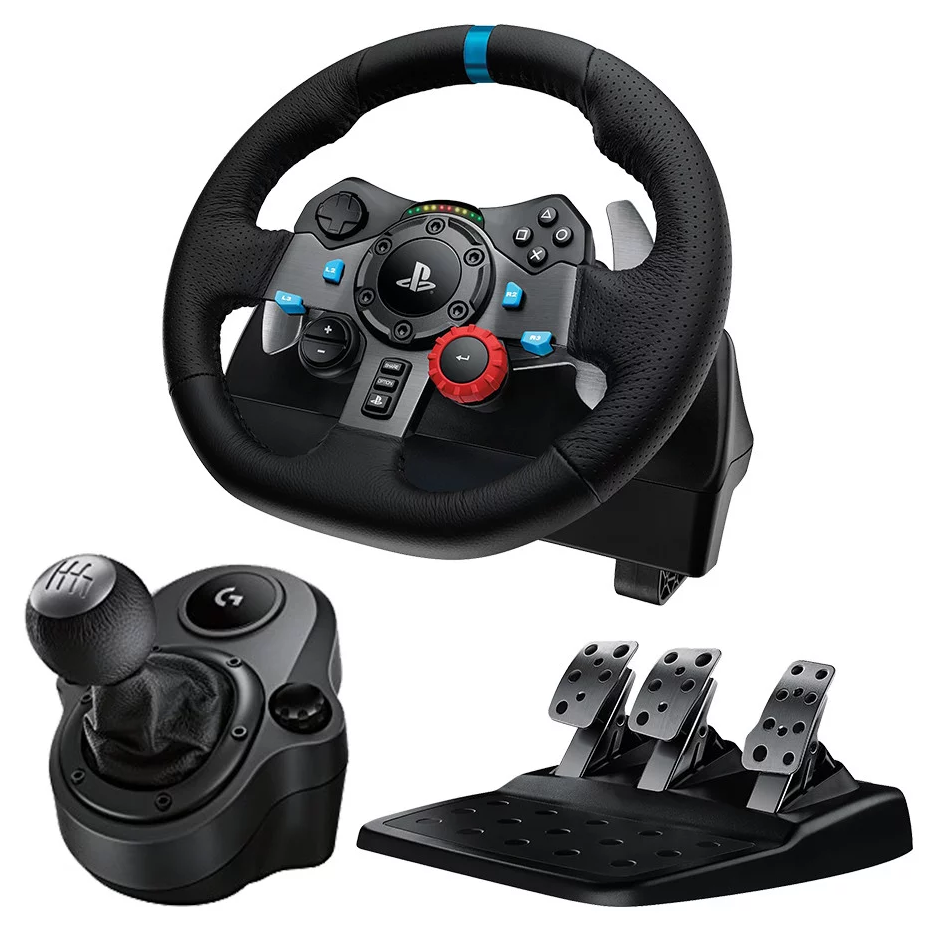 Bộ full Vô lăng đua xe Logitech G29 Driving Force và bàn đạp thép không gỉ kèm cần số, tay lái bọc da thủ công, phù hợp PS5, PS4, PC, Mac - Hàng chính hãng