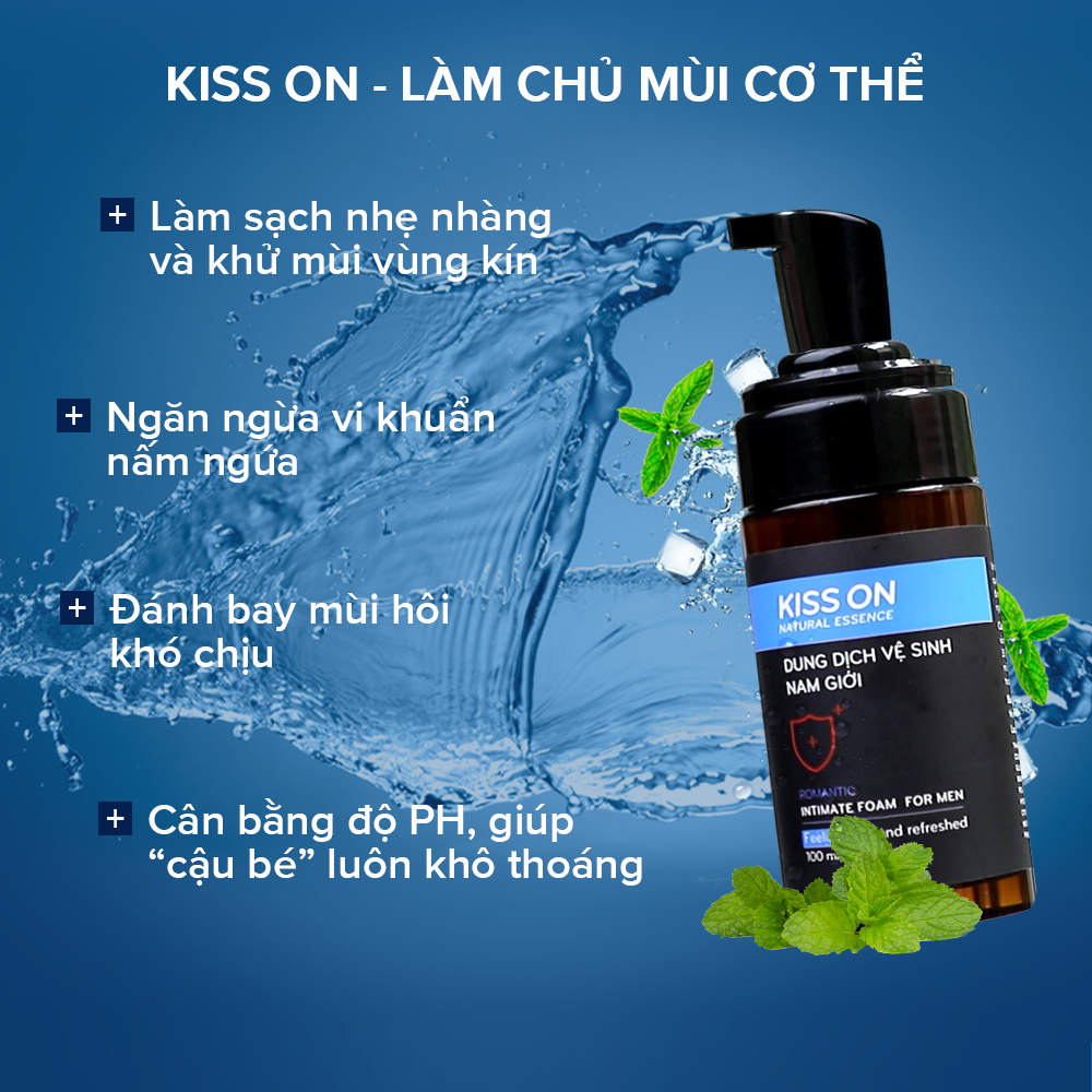 Dung dịch vệ sinh nam tạo bọt KISS ON giúp làm sạch, khử mùi hôi, ngăn vi khuẩn, nấm ngứa thành phần thiên nhiên JN-KI-VS01