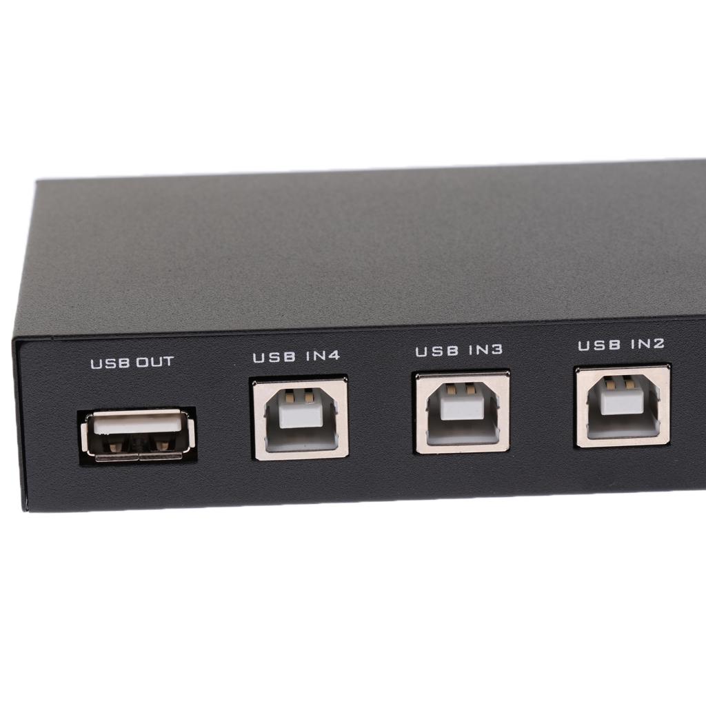 USB 2.0 Manual Sharing Switch KVM Switcher Adapter Box 4 Computers Share 1 USB Device Hub for Printer Scanner