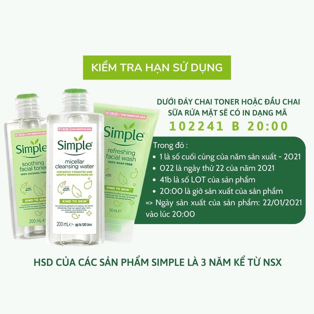 Toner Simple Nước Hoa Hồng Cân Bằng Da Dưỡng Ẩm Làm Dịu Lành Tính 200ml