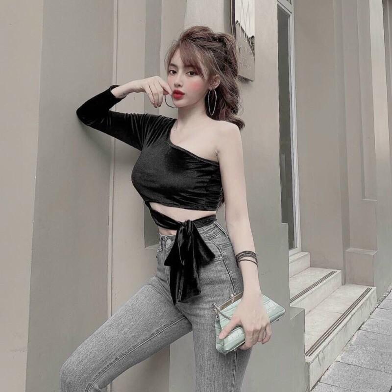 Áo lệch vai cột eo