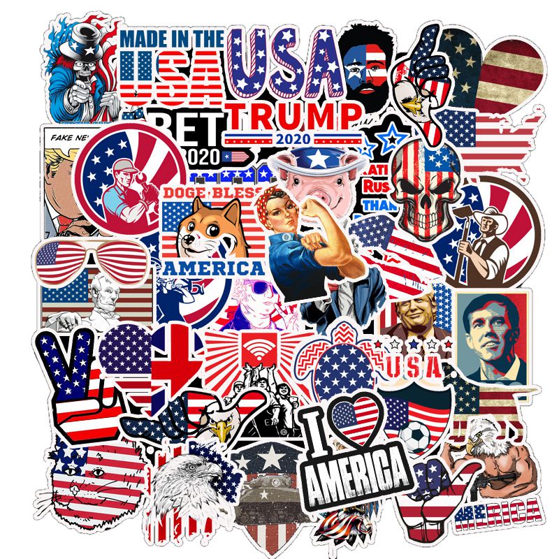 Set 30 Sticker nước Mỹ America ảnh decal hình dán ép lụa