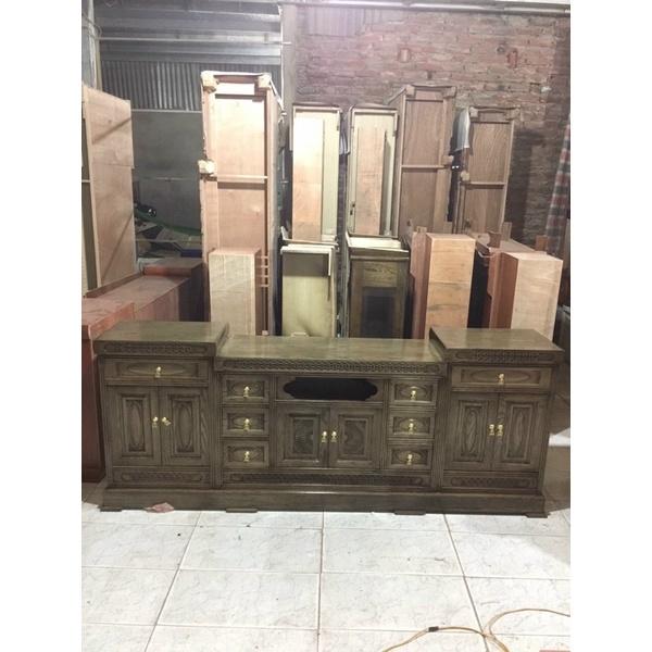 Kệ ti vi gỗ sồi hoa văn 2m2