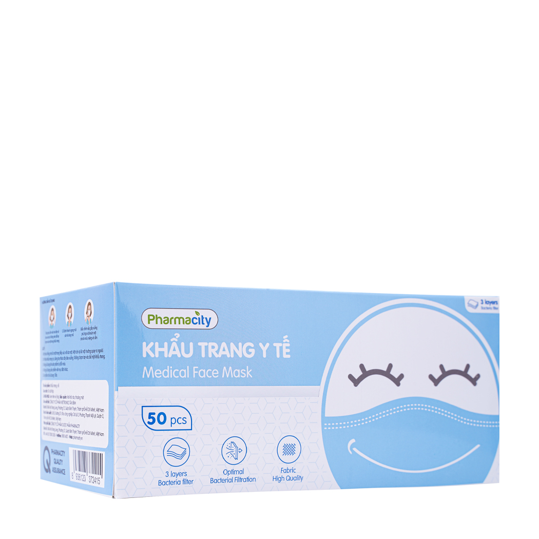 Khẩu trang y tế 3 lớp màu xanh Pharmacity (50 cái/hộp)