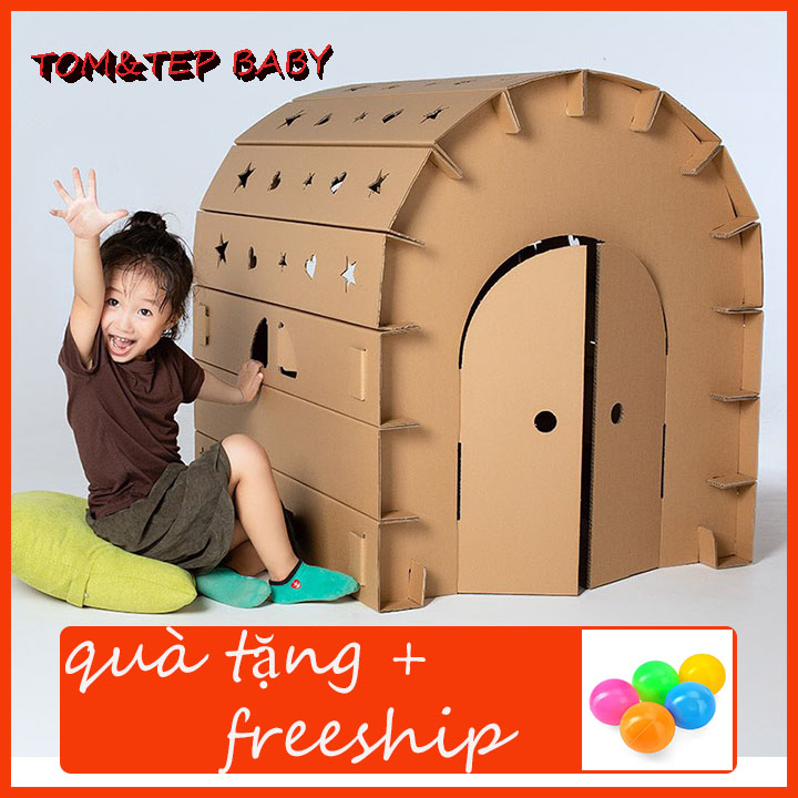 LỀU CHO BÉ MÔ HÌNH NHÀ MÁI VÒM VIEW TRĂNG SAO CHẤT LIỆU BÌA CARTON LẮP RÁP THÔNG MINH - tặng kèm 5 trái bóng nhựa
