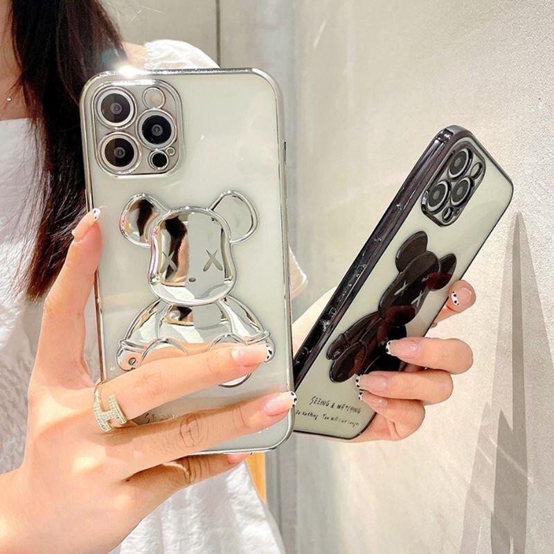 Ốp lưng gấu BEARBRICH bóng nổi 3D viền si cạnh vuông dành cho 7P8P X/XSMAX 11 11Promax 12 12promax 13Promax