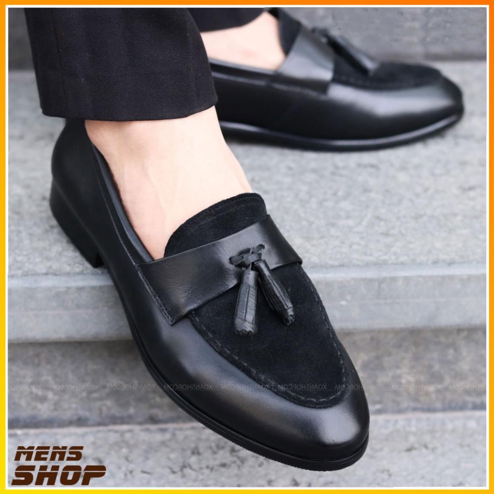 Giày tây nam Penny Loafer mặt da lộn gắn lơ chuông kiểu dáng siêu ấn tượng | Đế cao 3 cm