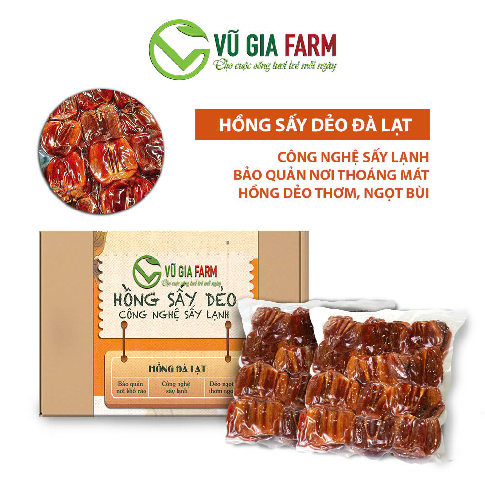 Hồng Chẻ Sấy Dẻo Đà Lạt Túi 500g - hồng dẻo thơm ngon, đậm đà hương vị truyền thống, đặc sản mùa thu Đà Lạt