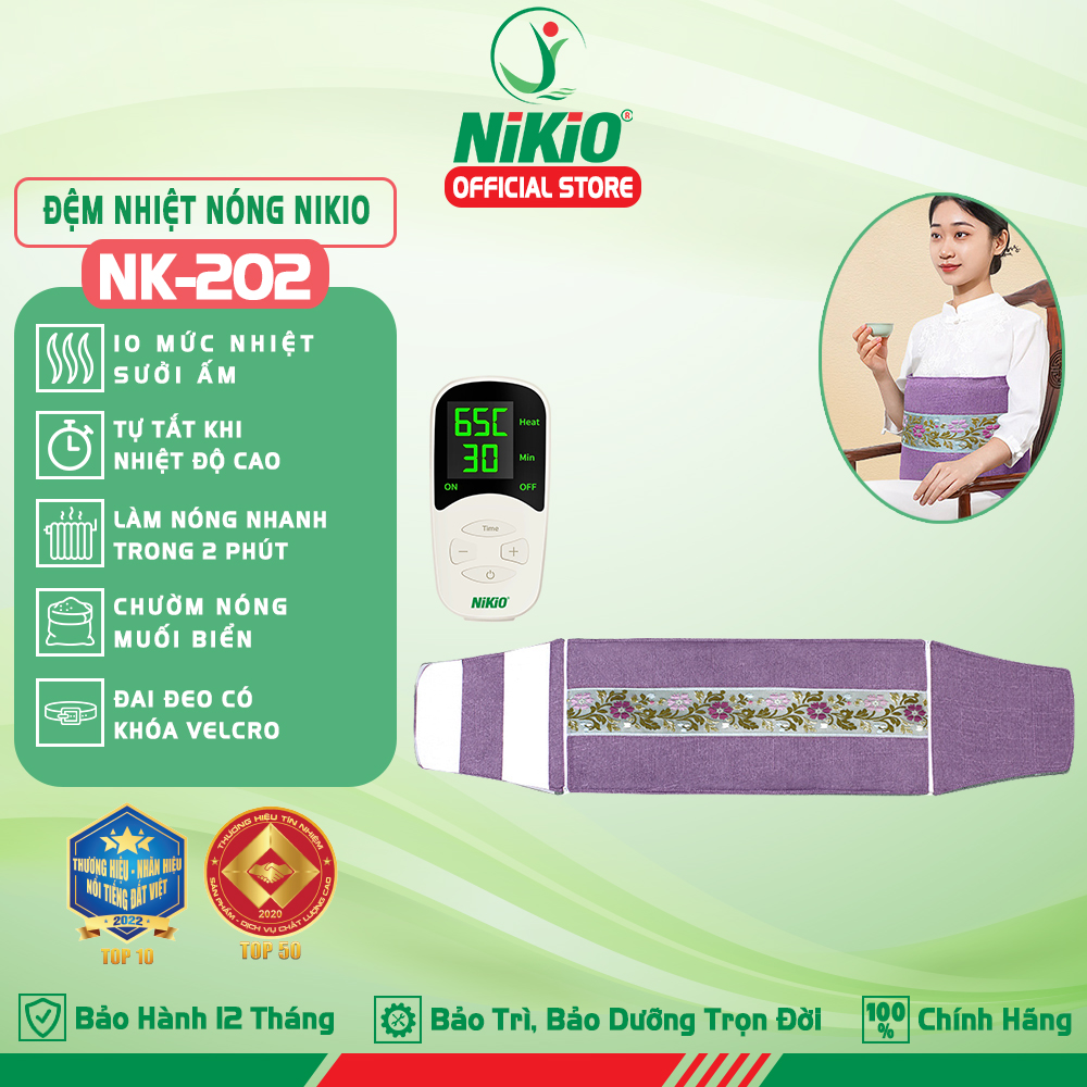 Đệm nhiệt nóng sưởi ấm toàn thân Nikio NK-202 - Dòng cao cấp có khóa dán