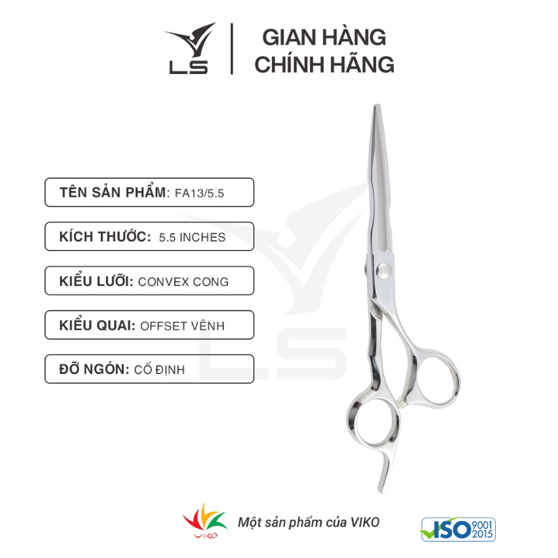 Kéo cắt tóc LS lưỡi thẳng quai offset vênh đỡ ngón cố định FA13/5.5