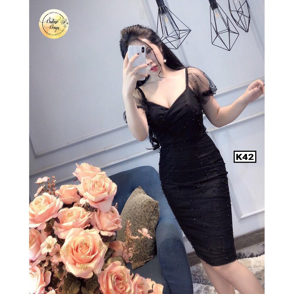 Váy đầm body K41 Đỏ phối ren 2 lớp - 4 màu