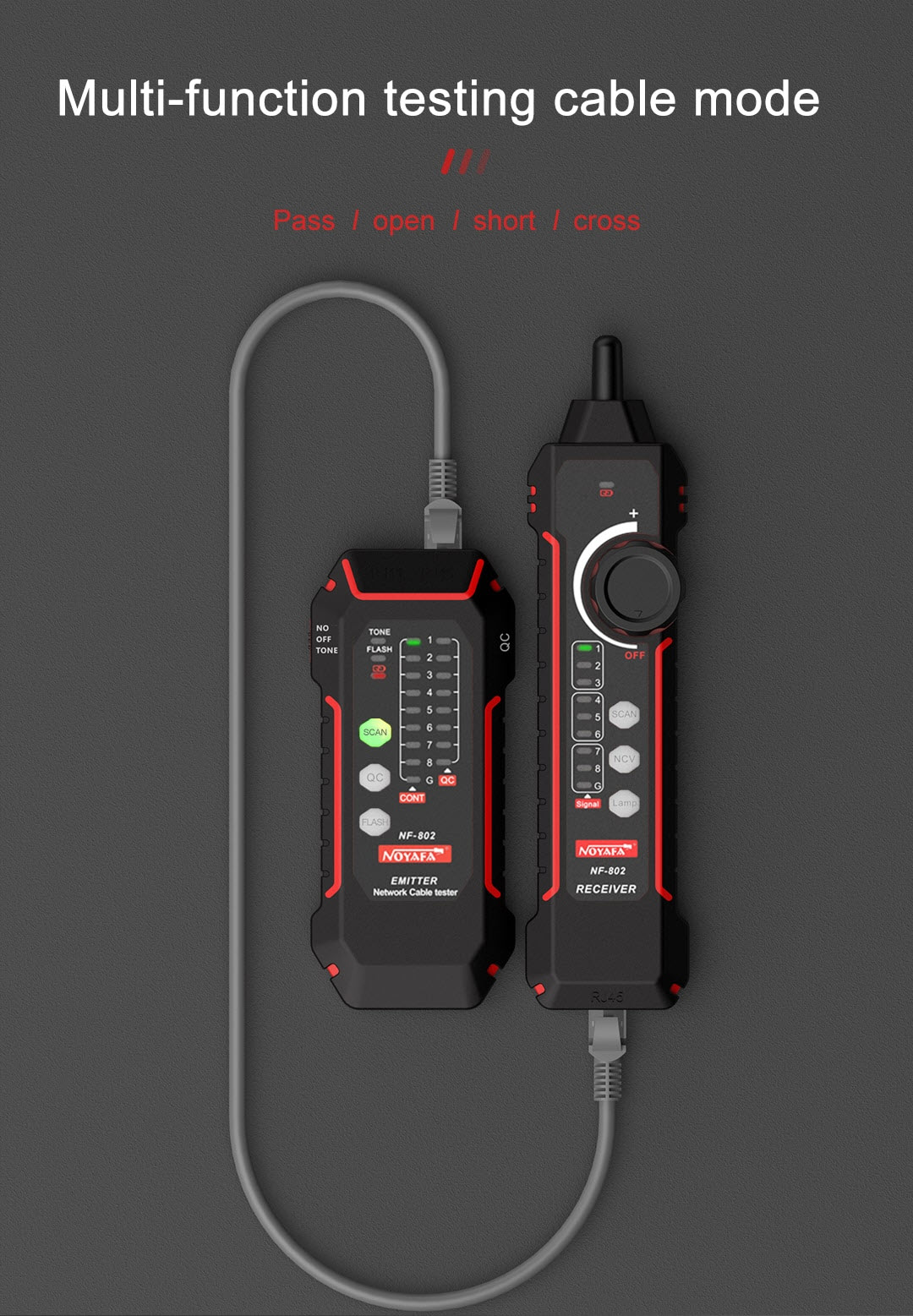 Máy Test Cáp Mạng Noyafa NF-802 Test Cáp Mạng Cat5, Cat6, test POE, QC, NCV, Flash - Hàng Chính Hãng. NOYAFA Wire Tracker RJ11 RJ45 Tester Line Finder, Ethernet LAN Multifunction Anti-Interference Network Cable Tester for Network Maintenance Collation