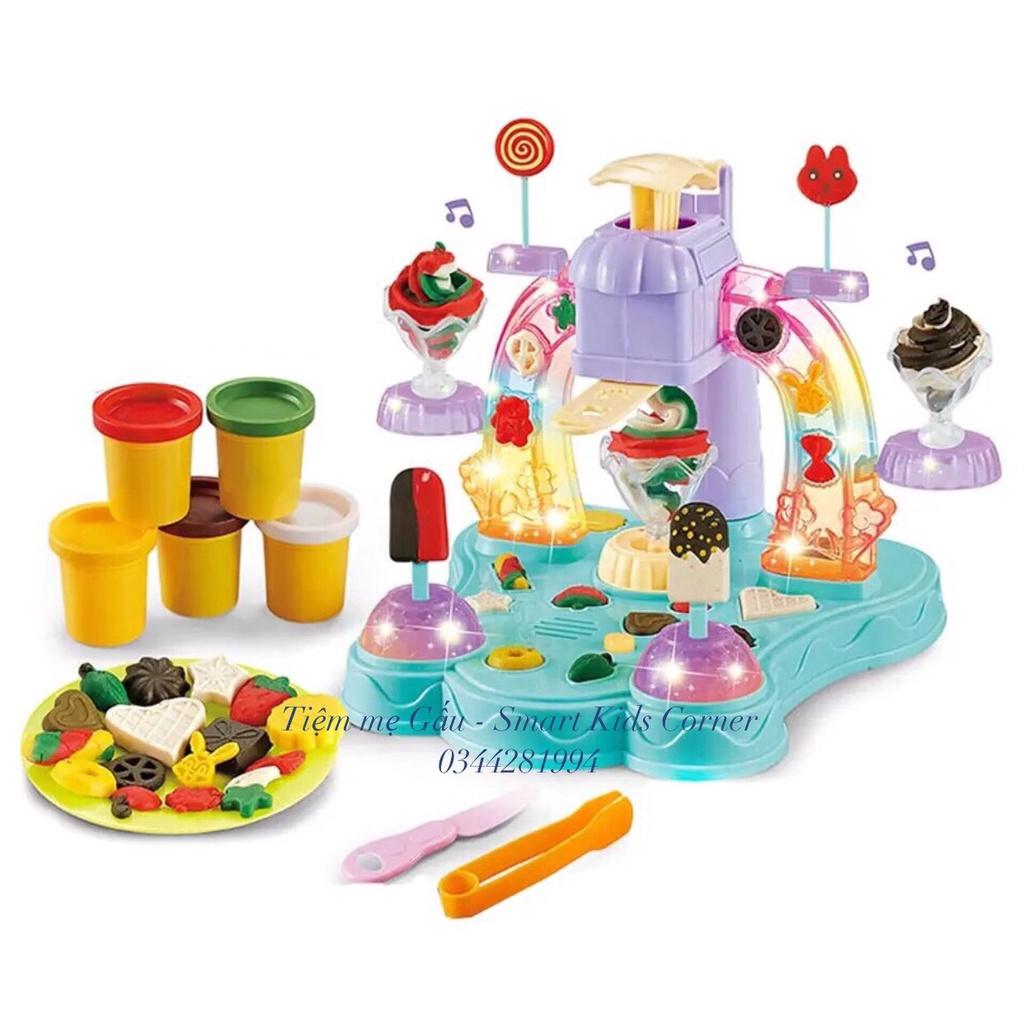 ĐỒ CHƠI MÁY LÀM KEM ĐẤT NẶN ICE CREAM MACHINE TOY PLAY DOUGH 3D CÓ ĐÈN, NHẠC, AN TOÀN CHO BÉ THỎA SỨC SÁNG TẠO