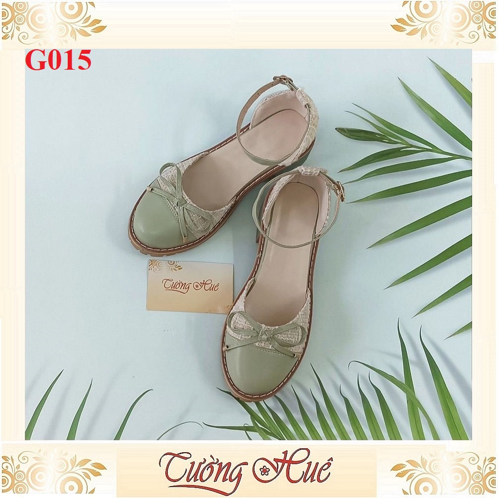 Giày Cao Gót Mũi Tròn Nữ Phối Nơ Khóa Cài Gót Vuông Cao 4CM - Hàng Quảng Châu