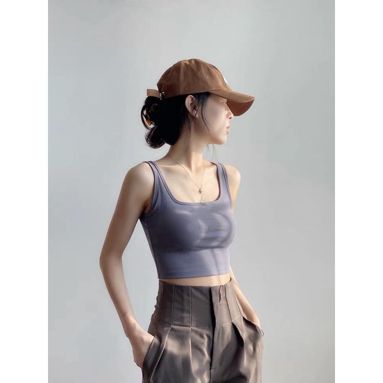 M39. Áo 2 dây croptop thun trơn cá tính có sẵn đệm ngực, áo nữ kiểu croptop sang chảng 2022 (có sẵn - miễn ship)