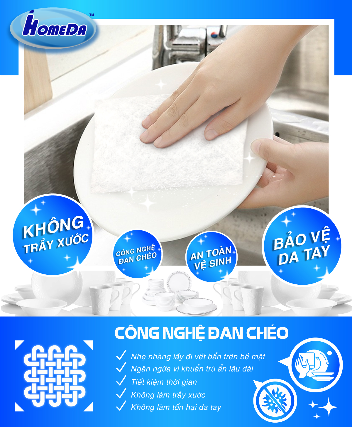 Gói 10 miếng rửa chén đa năng tiện dụng Ihomeda/ miếng rửa trái cây hoa quả - Set 10 Ihomeda dish srubbers