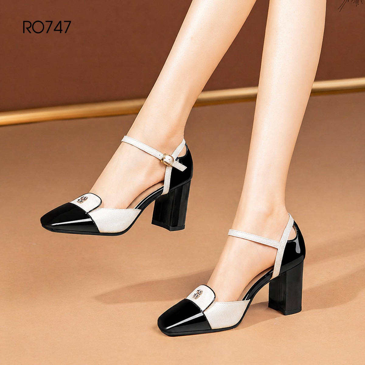 Giày cao gót nữ phối màu ROSATA RO747 - 7p - Đen trắng - HÀNG VIỆT NAM - BKSTORE