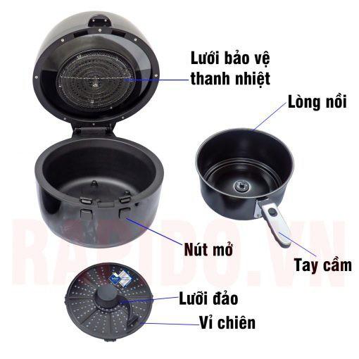 Nồi chiên không dầu, Nồi chiên không dầu Rapido 6.5L, RAF-6.5D dung tích lớn, công suất mạnh