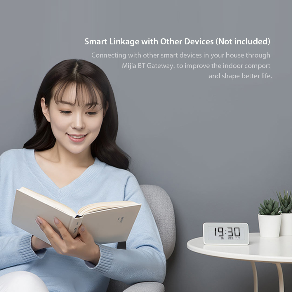 Original Xiaomi Mi Multifunctional Digital Clock Electronic-INK Screen Temperature Humidity Sensor BT Wireles - White