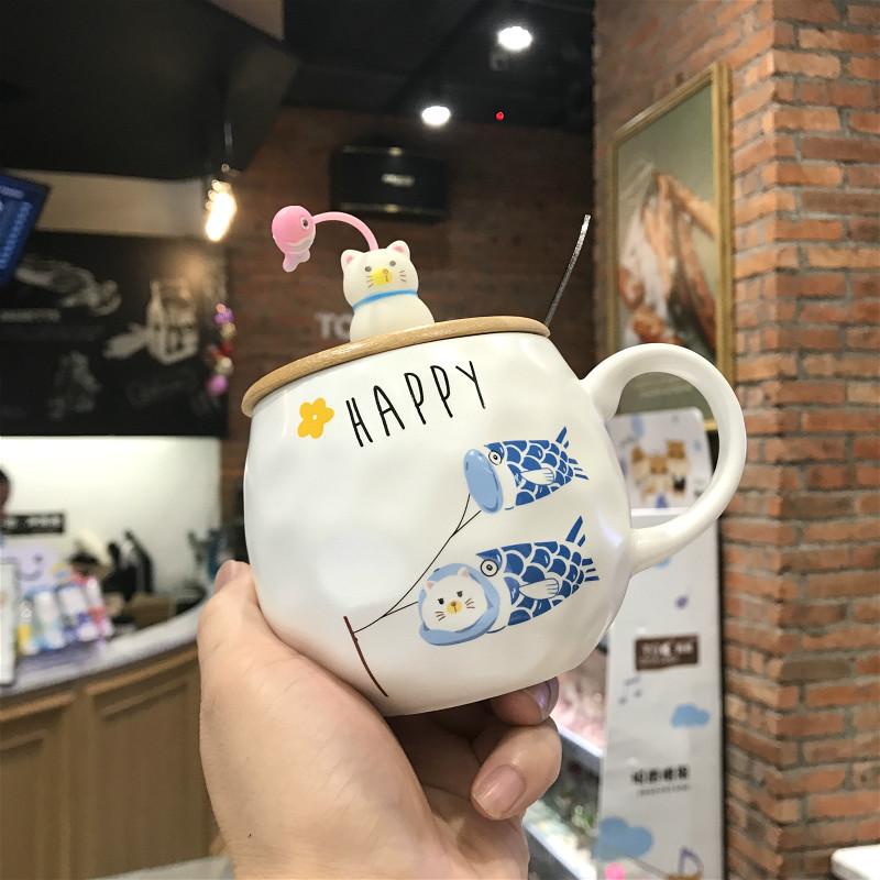 Khuyến Mãi Đặc Biệt Mèo Nhật Cốc Có Nắp Thìa Cá Tính Sáng Tạo Gốm Ăn Sáng Cà Phê Văn Phòng Nhà Cốc Nước