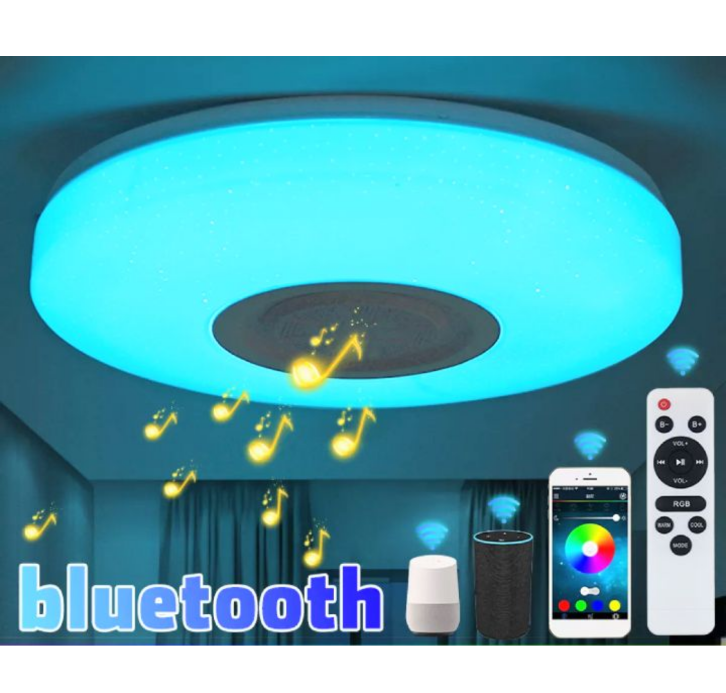 CÔNG NGHỆ MỚI VỚI BỘ ĐÈN ỐP TRẦN ĐỔI MÀU NGHE NHẠC BLUETOOTH TỪ XA THÔNG MINH HÀNG CAO CẤP