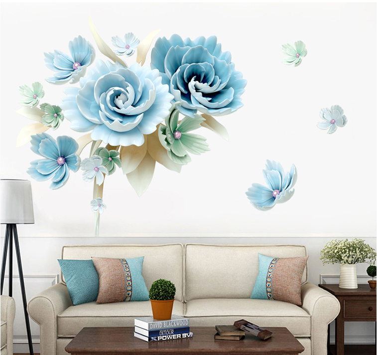 Decal trang trí tường - Hoa Mẫu Đơn xanh ngọc tinh tế