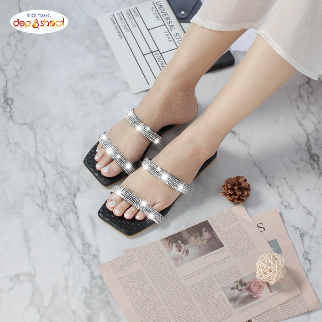 Dép lê nữ Dép nữ quai ngang 2 dây Đính đá thời trang có size 42 43 Depvashock MS 282