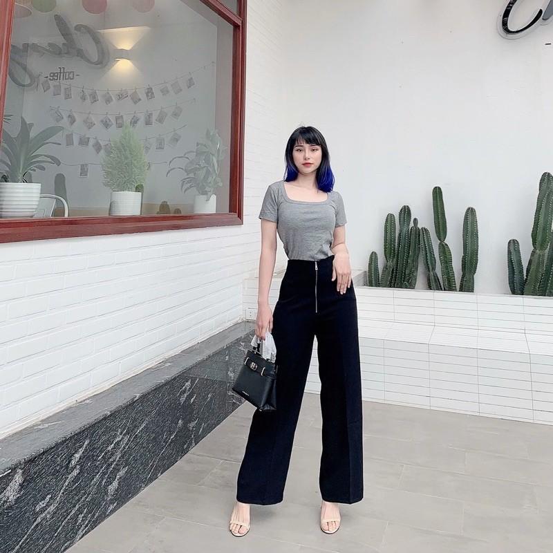 QUẦN SUÔNG CẠP CAO GEN BỤNG KHÓA TRƯỚCHOT TREND 2021 QUẦN VẢI ỐNG RỘNG SIÊU HÁCH DÁNG