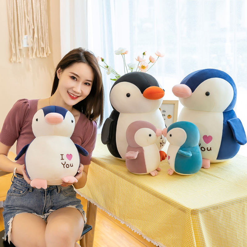 Gấu Bông Chim Cánh Cụt I Love You Siêu Dễ Thương Mềm Mịn Cho Bé Yêu (25cm---&gt;35cm) Vải Miniso 4 Chiều Co Giãn Êm Ái, Hàng Cao Cấp An Toàn Cho Trẻ Nhỏ