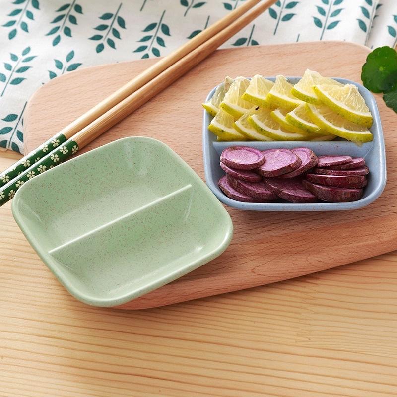 Chén đựng gia vị 2 ngăn nhựa lúa mạch an toàn sức khoẻ - Khay đĩa đựng gia vị, nước chấm, muối ớt 2 ngăn tiện lợi