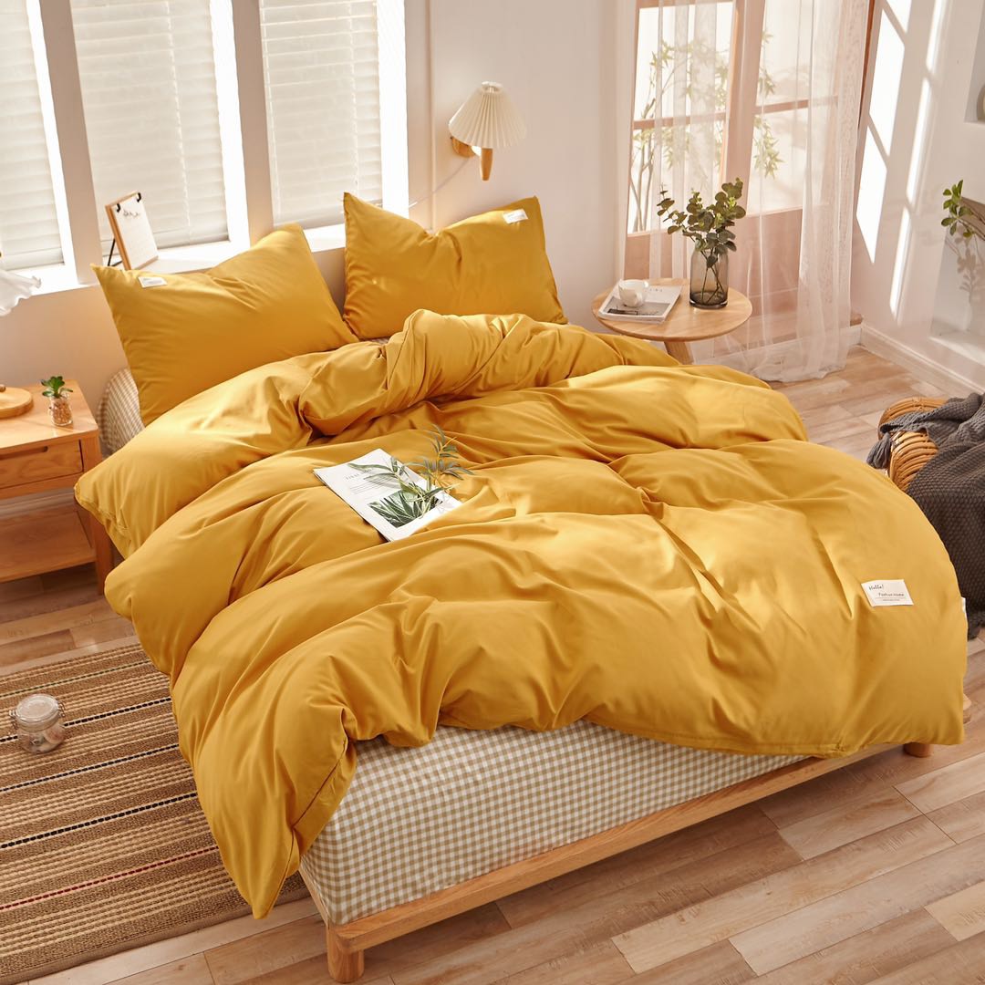 Bộ chăn ga giường cotton tici mix caro Lidaco cotton đũi dày màu sắc trẻ trung