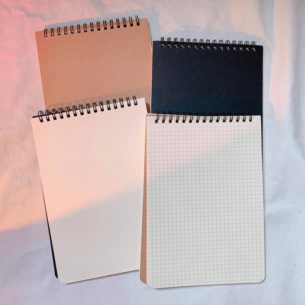 Sổ Lò Xo Ngang Chấm Bi / Ô Vuông Bìa Đen - Bìa Giấy Kraft - Sổ Làm Bullet Journal Vẽ Ghi Chép size A5 Lò Xo Ngang