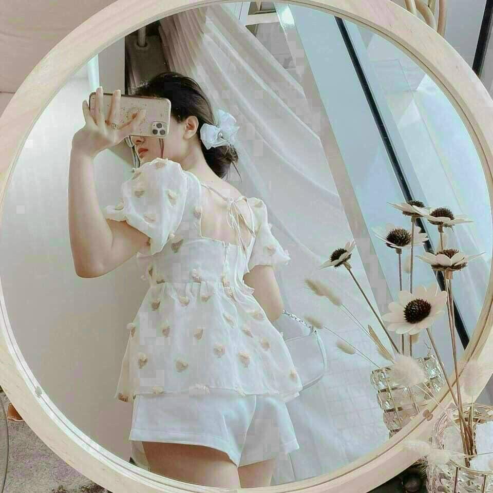SÉT ĐÙI LỤA IN KTS QUẦN CHÉO NHUNG CỰC XINH
