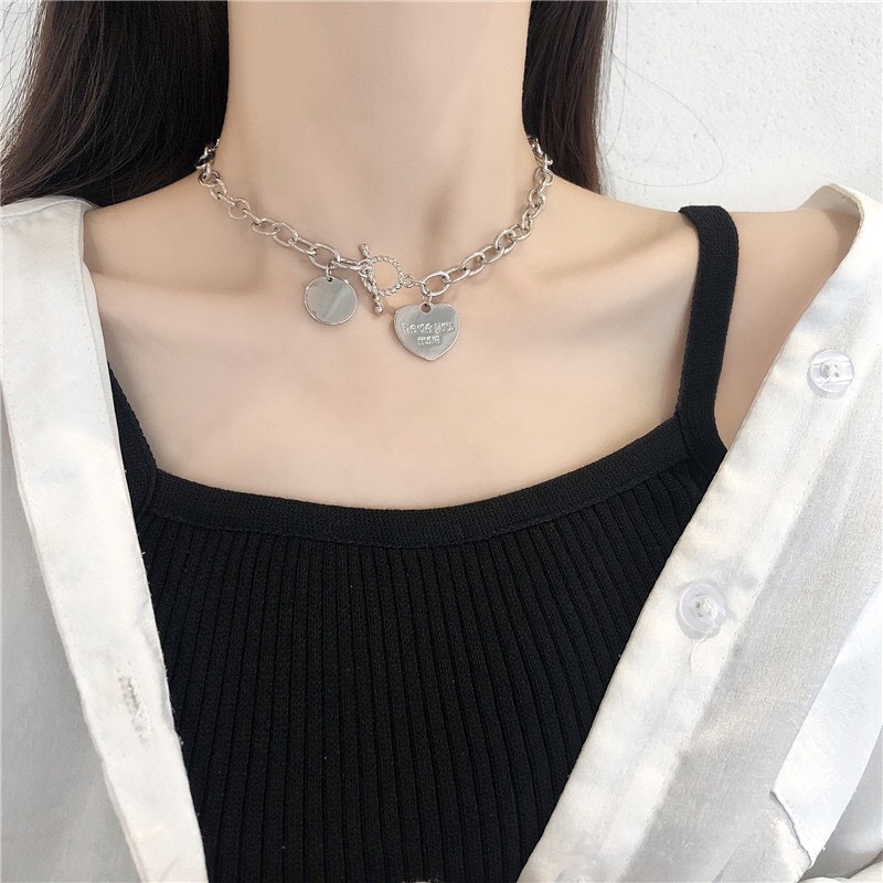 Dây Chuyền Hợp Kim Mặt Tròn Phối Dây Xích Phong Cách Punk Cá Tính