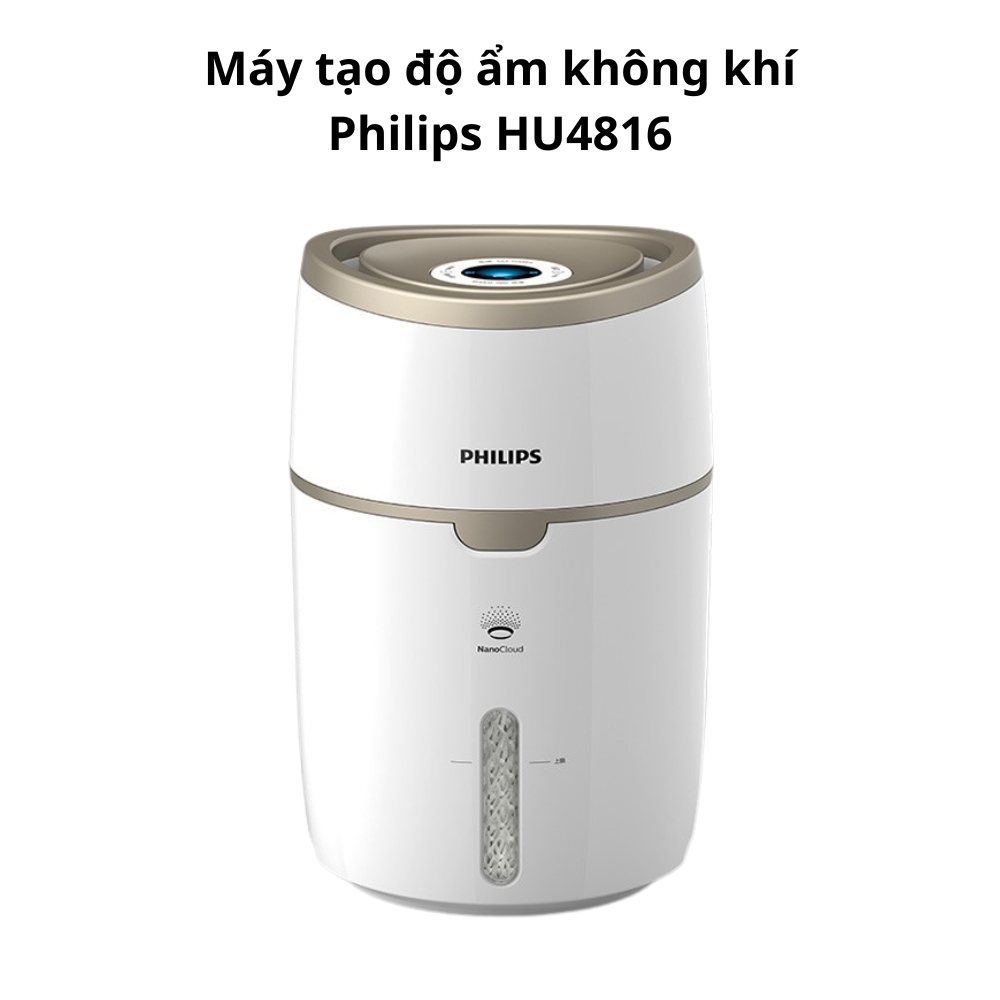 Máy tạo độ ẩm Philips công nghệ NanoCloud HU4816 không phun sương hơi nước làm ẩm không khí khô và tự động điều chỉnh cho phòng 44m2 - Hàng nhập khẩu