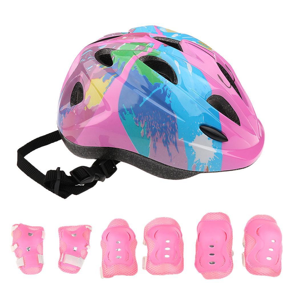 2x7 Pieces Kid Child Roller Skating Bike Knee Wrist Guard Elbow Pad Set Pink