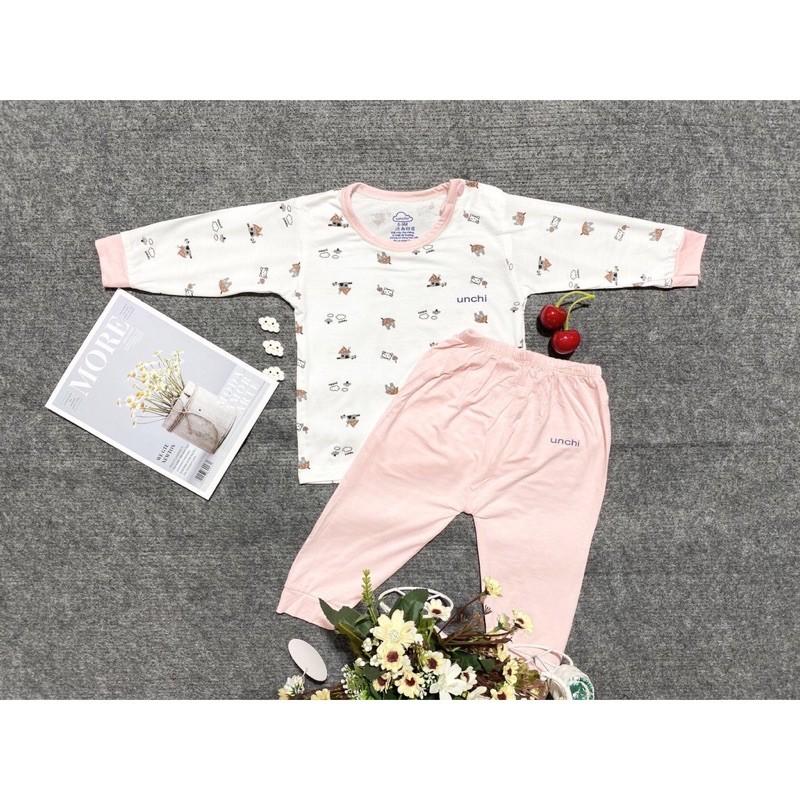 Bộ Dài Tay UC chất Peptit siêu Thoáng Mát Cổ Màu - Quần Màu Khuy Cài Vai Cho Bé 5-16kg