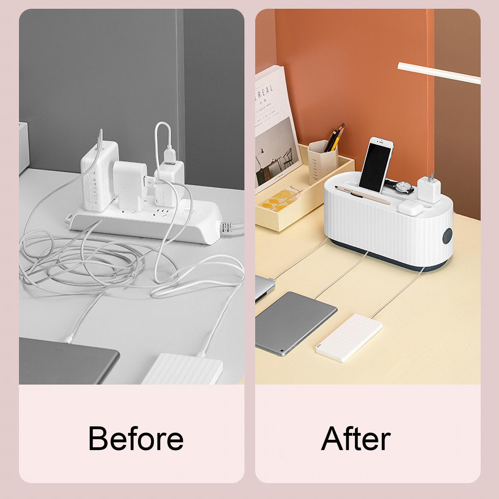 Cable Management Box with Phone Holder Lid Desk Wire Organizer Power Strips Protector Cord Hider Box Cord Organizer