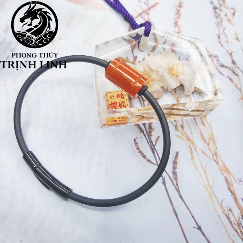 VÒNG TAY LU THỐNG HUYẾT CAM DÂY CAO SU KHÓA INOX CAO CẤP