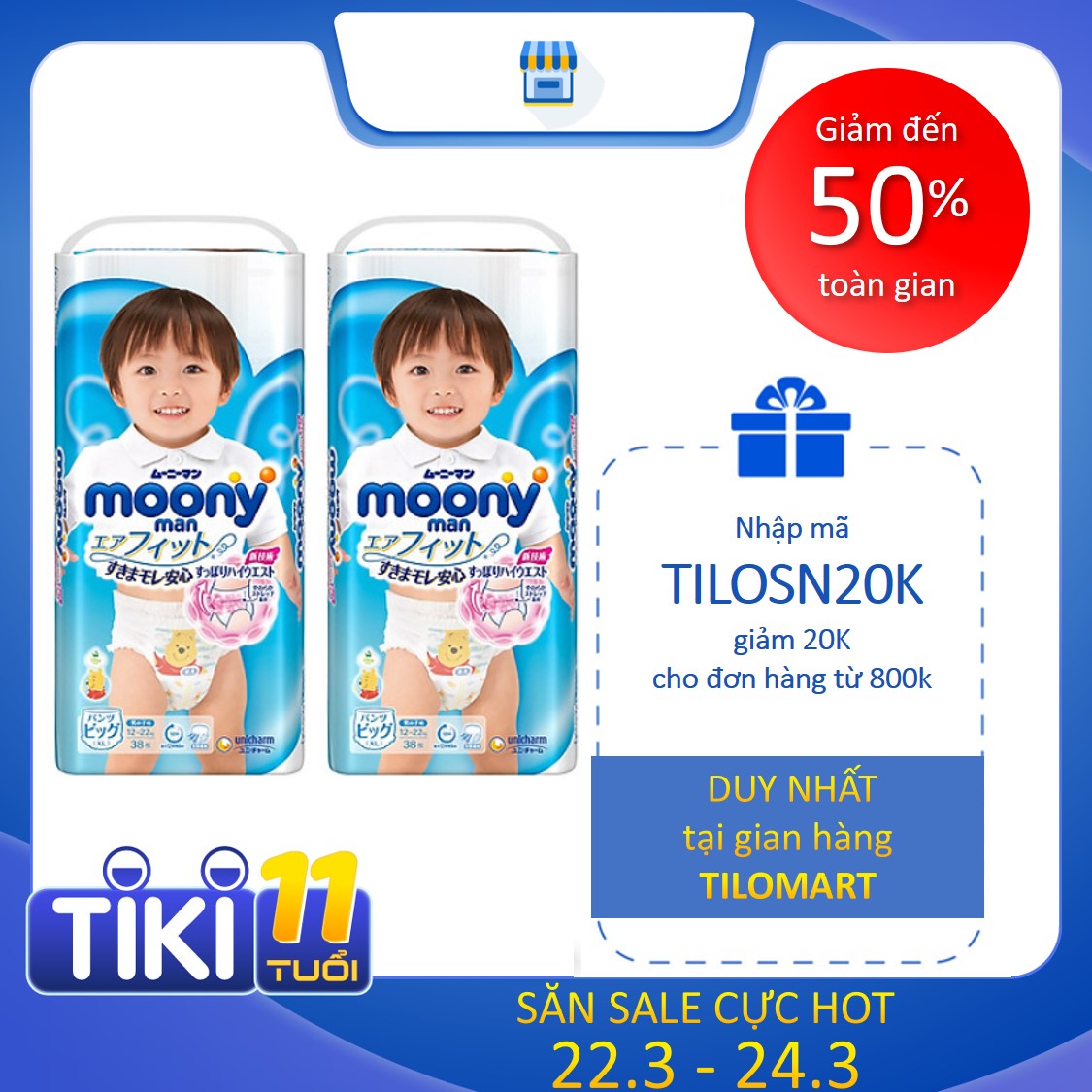 Combo 2 Gói Tã Quần Cao Cấp Moony Nhật Bản Bé Trai XL38 (38 Miếng)