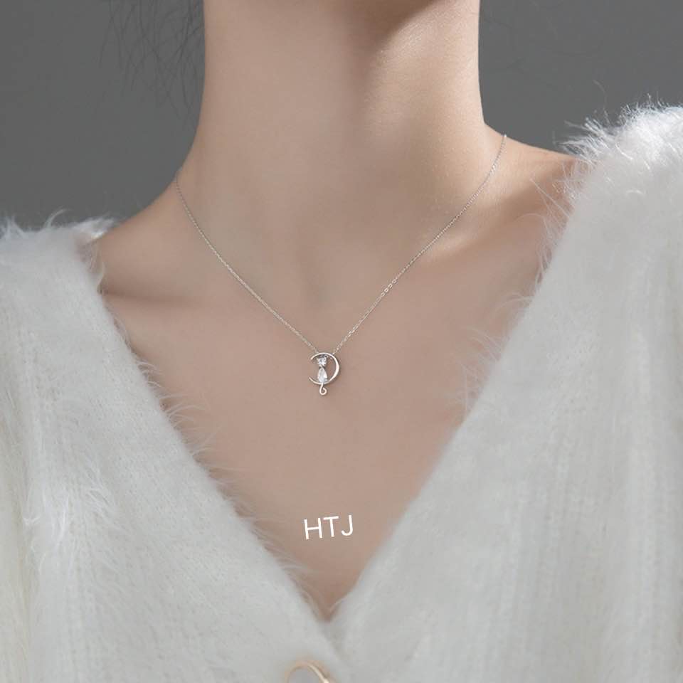 Dây chuyền nữ liền mặt hình mèo xinh xắn chất liệu bằng bạc s925 SA0101