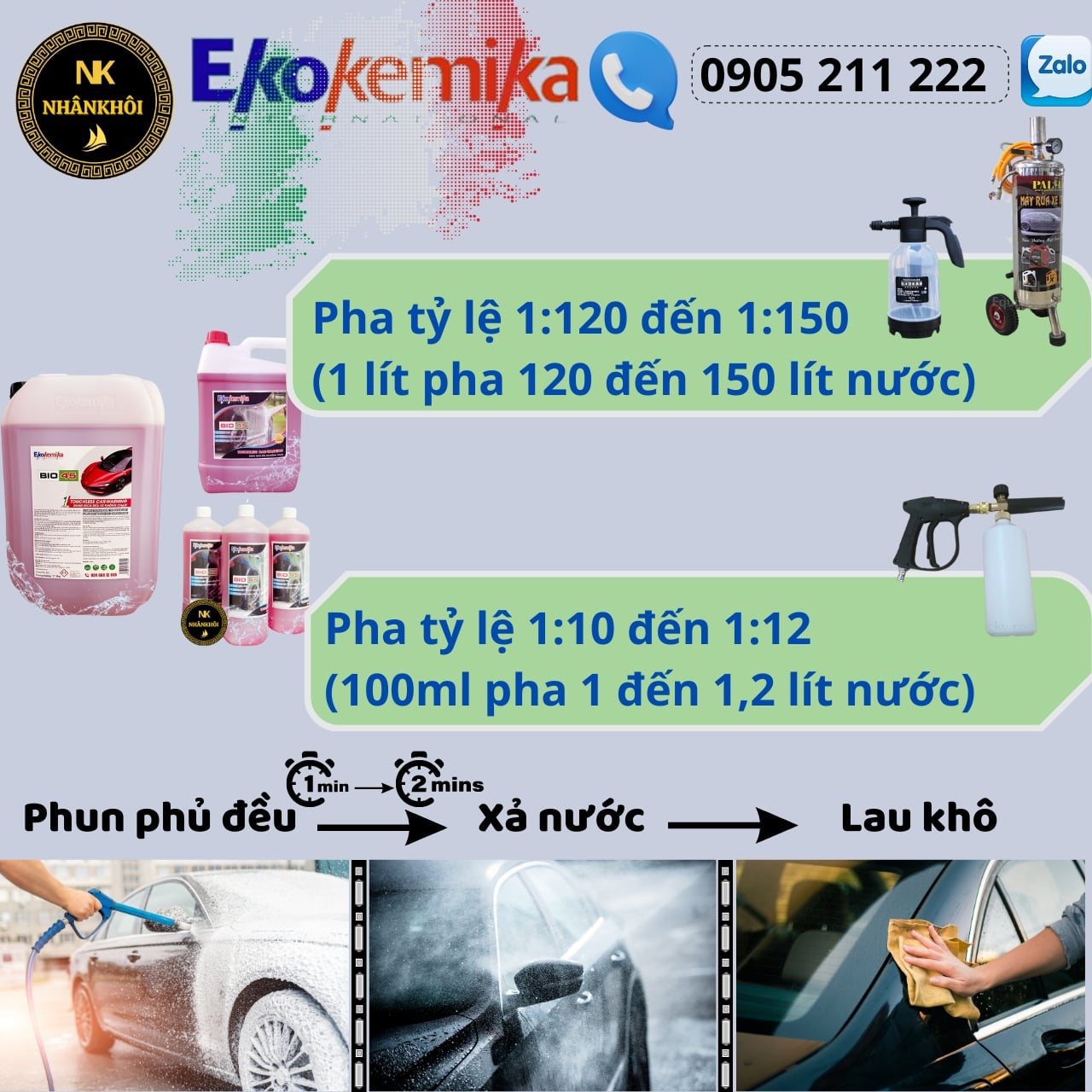 Bio 45 - 5 lít - Dung dịch rửa xe không chạm - Nước rửa xe bọt tuyết - Ekokemika