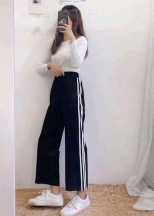 Quần 3 sọc ống rộng quần culottes 3 sọc