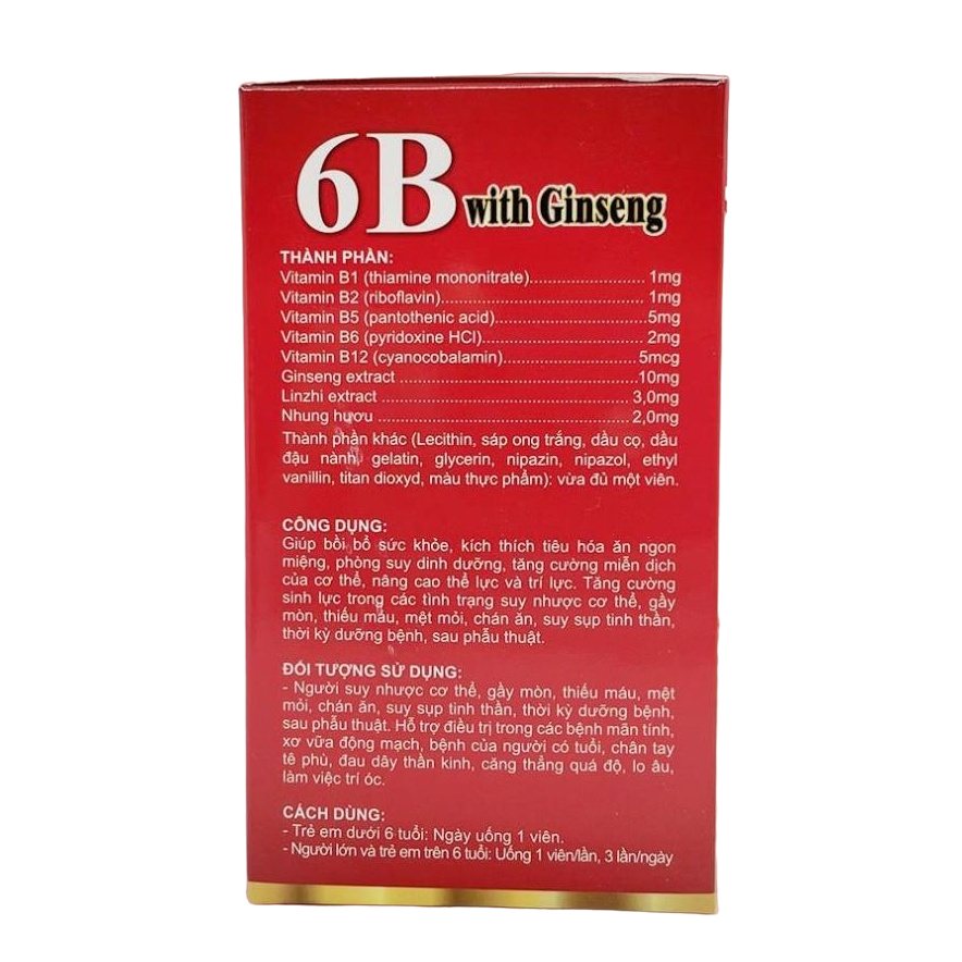 Vitamin tổng hợp 6B With Ginseng bồi bổ cơ thể, tăng sức đề kháng cho trẻ em người lớn Hộp 100 viên