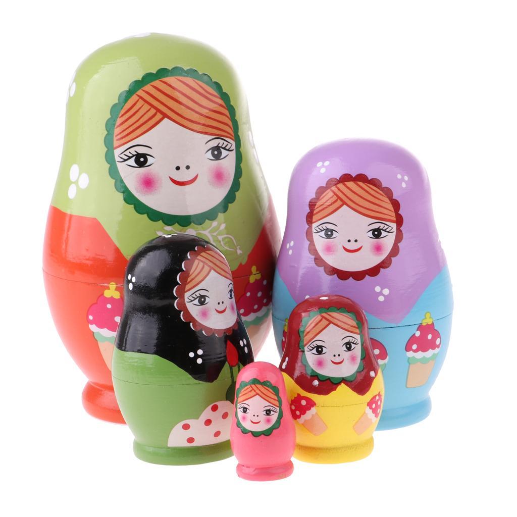 2 Set Wooden Russian Nesting Dolls Kits Matryoshka For Doll Kids Xmas Gifts