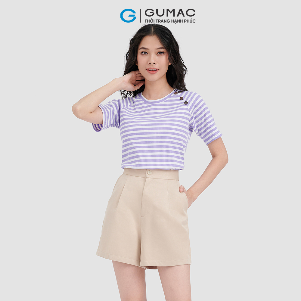 Áo thun sọc GUMAC ATC10063 phối nút cá tính dễ thương