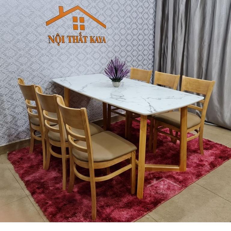 Bộ bàn mặt đá nhập khẩu Malaysia 6 ghế Mostar 80cm x 160cm x 75cm chân M (Tự Nhiên)